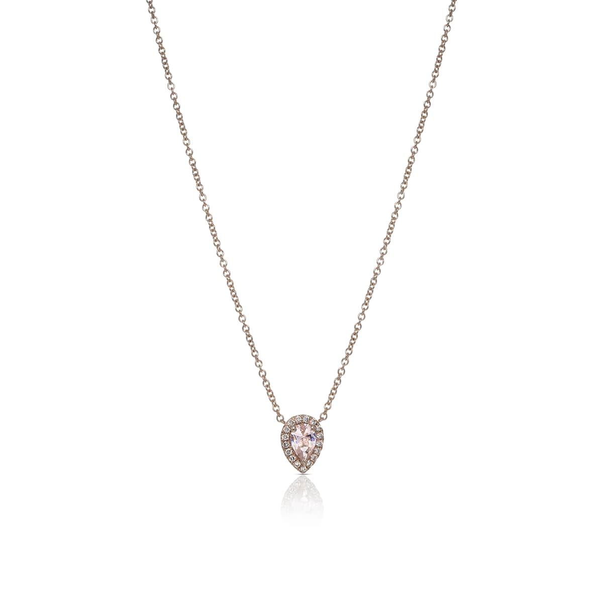 Halo pear cut necklace with central gemstone