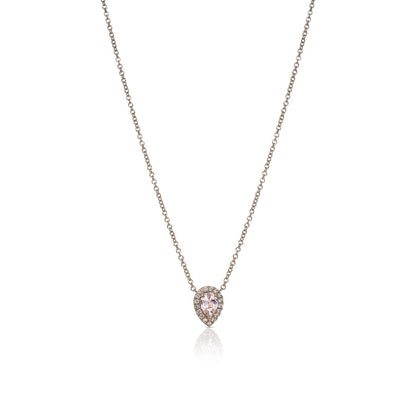 Halo pear cut necklace with central gemstone