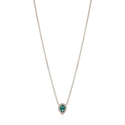 Halo pear cut necklace with central gemstone