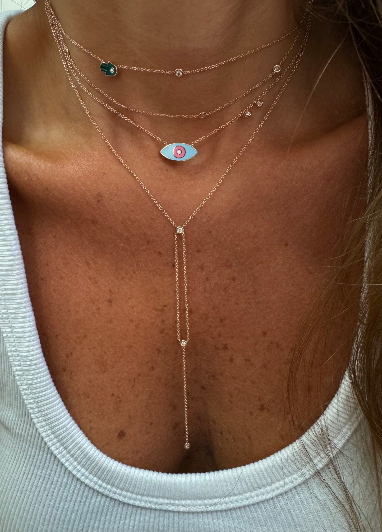 Eye enamel with chandeliers necklace