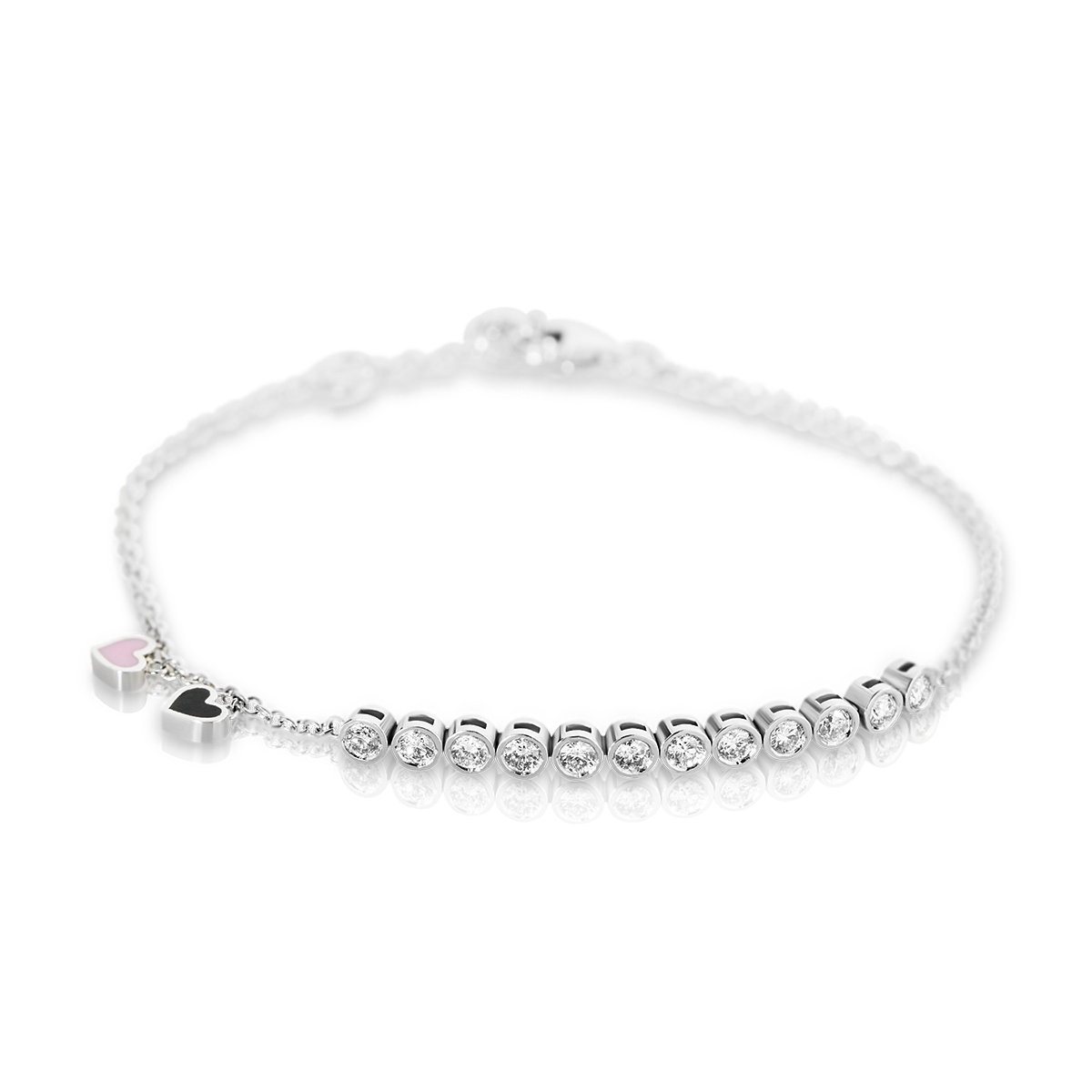 Stripe row diamonds bracelet with hearts