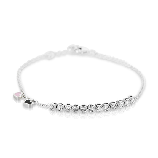 Stripe row diamonds bracelet with hearts